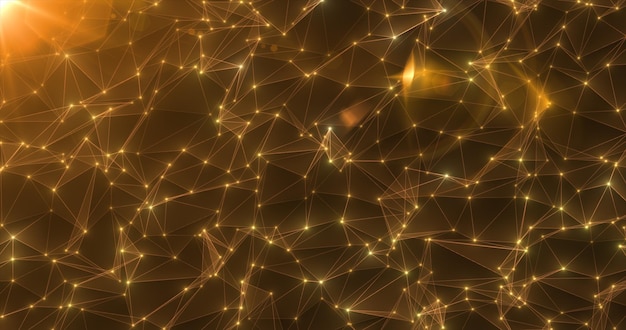 abstract yellow glowing energy lines and triangles plexus triangulation scientific futuristic high