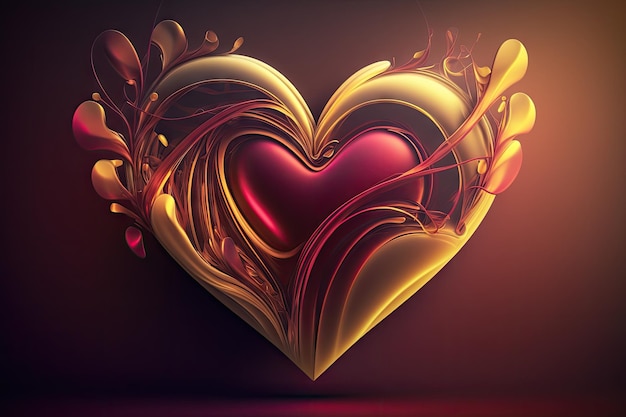 Abstract yellow heart for decoration of red pink colors on blurred background