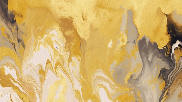 Abstract Yellow And Pastel Marble Texture Watercolor Background On Paper With gold Line Art