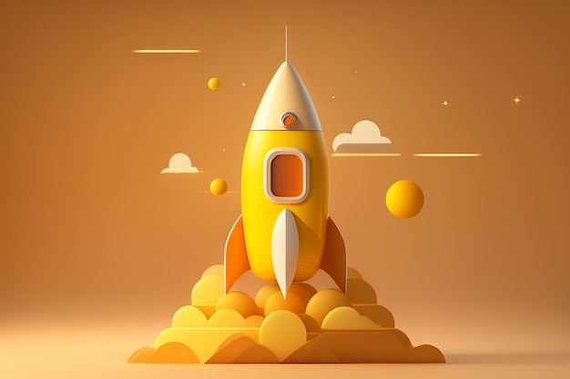 Abstract yellow rocket ship concept in cartoon style by ai