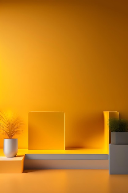 Abstract yellow studio background for product presentation wall with shadows of window