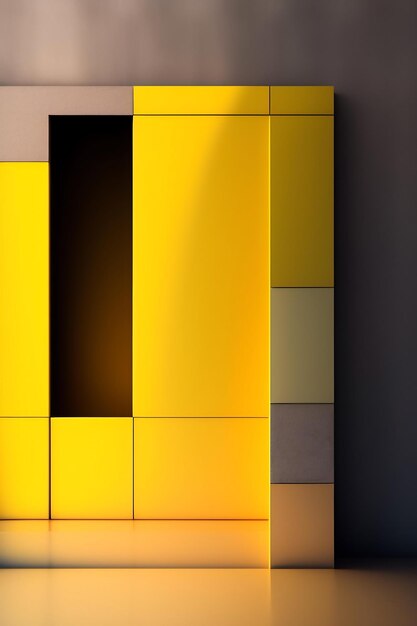 Abstract yellow studio background for product presentation wall with shadows of window