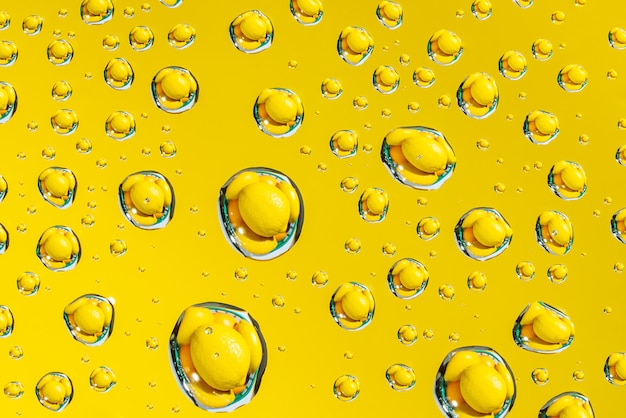 Abstract yellow water drops and lemon