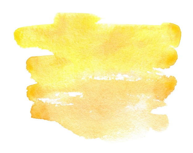 Photo abstract yellow watercolor brush strokes isolated on white background