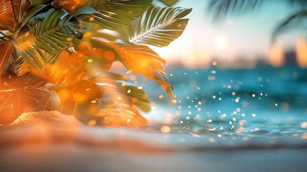 Abstract Zomer Onduidelijke zee met palmbladeren