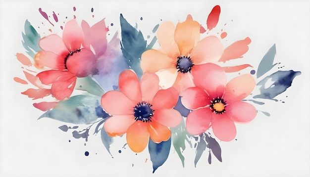 abstractbloemen waterverf penseelart achtergrondontwerp sjabloon