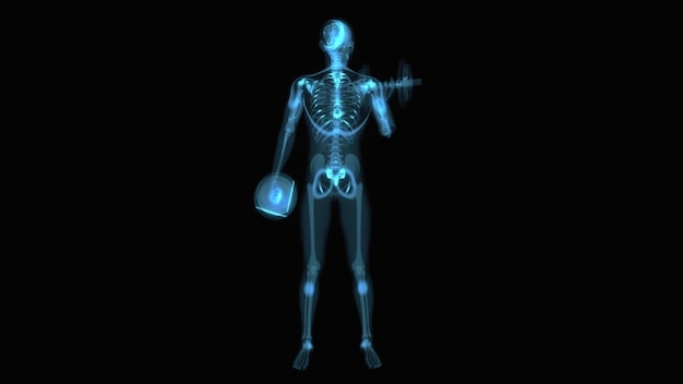 Abstracte 3D-anatomie van een man die biceps-krullen doet
