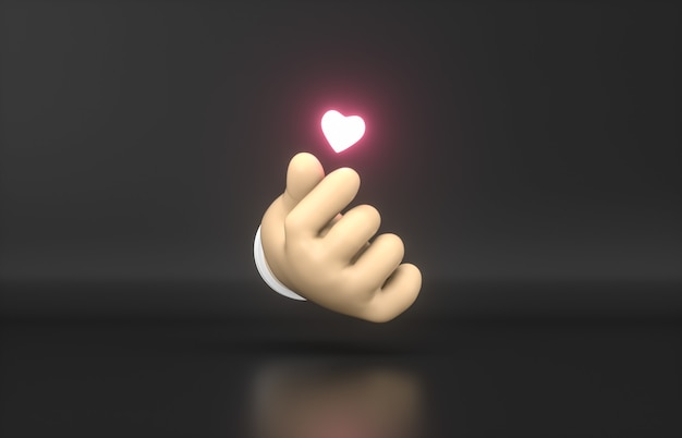 Abstracte 3d Cartoon hand met mini hart neon pictogram.