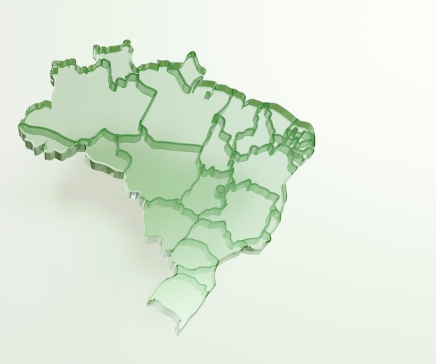abstracte 3d illustratie van de kaart van Brazilië in transparant groen acryl op lichtgroen oppervlak met s