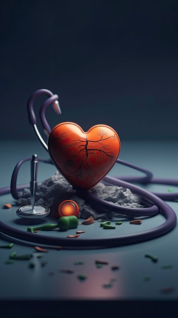 Foto abstracte 3d illustratie van een hart met een stethoscoop generatieve ai