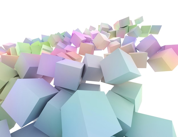 Abstracte 3d illustratie van gekleurde kubussen opgehoopt in perspectief geïsoleerd op white
