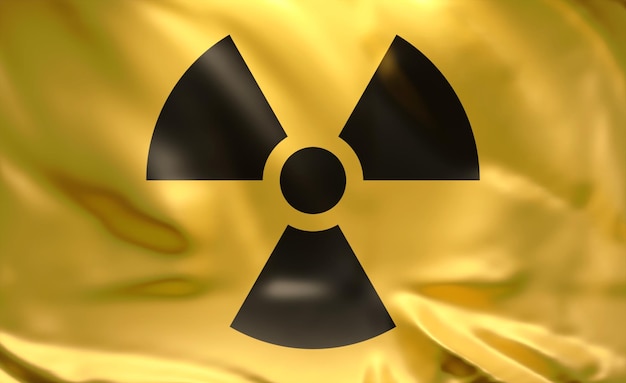 abstracte 3d illustratie van stralingswaarschuwingssymbool op golvende stof