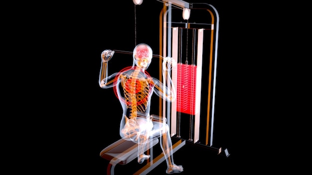 Abstracte 3D-kunst van een man op de Lat pulldown-machine