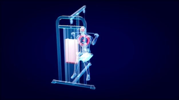 Abstracte 3D-kunst van een man op de Lat pulldown-machine