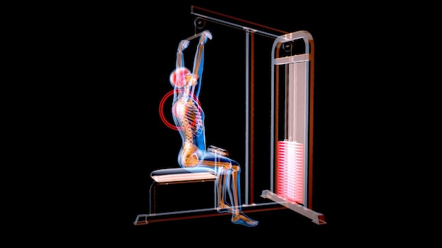 Abstracte 3D-kunst van een man op de Lat pulldown-machine