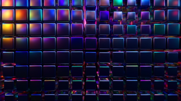 Abstracte 3d render met blokjes in neonlicht