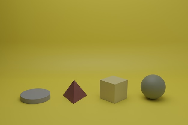 Abstracte 3d render minimale scène met veelkleurige geometrische objecten op een grijze achtergrond