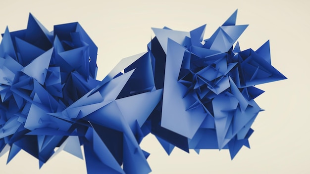 Abstracte 3D-weergave van chaotische Flying blauwe veelhoekige driehoeken, futuristische achtergrond posterontwerp