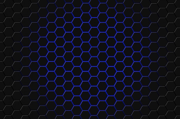 Abstracte 3D-weergave van futuristische oppervlak met zeshoeken achtergrond.