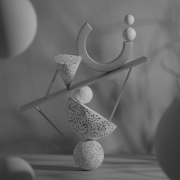 Foto abstracte 3d-weergave van geometrische vormen surrealistische compositie balance concept