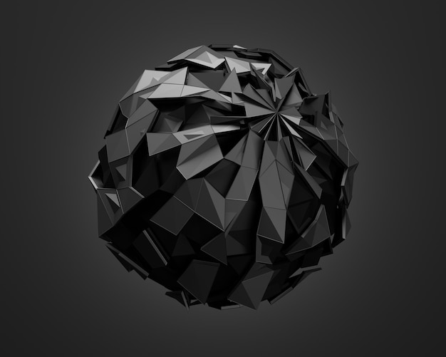 Abstracte 3D-weergave van laag poly zwarte bol met chaotische structuur Scifi-achtergrond