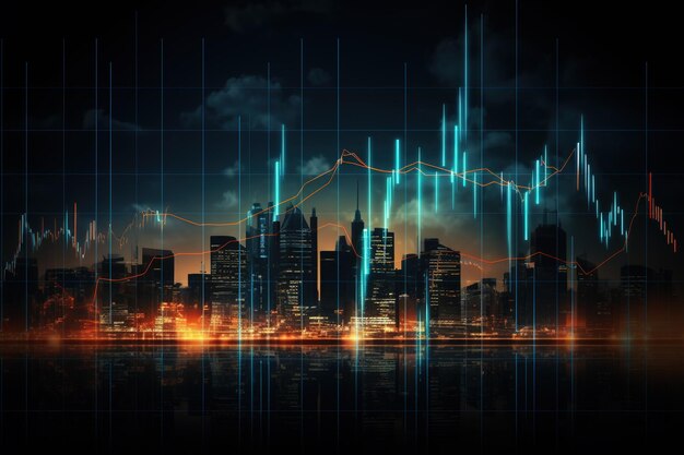 abstracte aandelenmarktgrafiek op gebouwen achtergrondconcept financiën en investeringen
