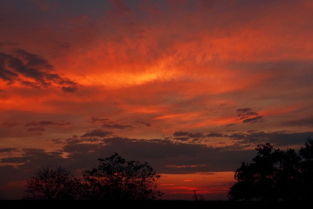 Abstracte aardachtergrond. Dramatische en humeurige roze, paarse bewolkte zonsonderganghemel