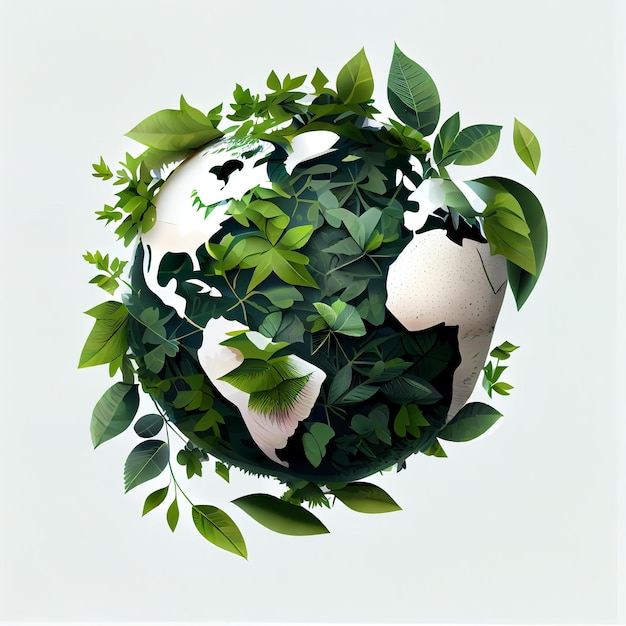 Abstracte aarde illustratie met groene bladeren samenstelling Save Earth symbool generatieve AI