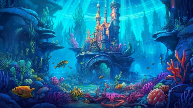 Abstracte achtergrond Atlantische Oceaan en onderwaterwereld Een boeiend bannerontwerp met een verbluffende illustratie die een magische onderwaterwereld laat zien Generatieve AI