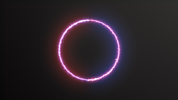 Abstracte achtergrond blauw rood spectrum fluorescerend licht met neon cirkel LED animatie 3D-rendering