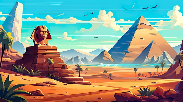 Abstracte achtergrond Egypte Presentatie van de geschiedenis met een illustratieachtergrond die de oude wonderen van de Egyptische piramiden en de sfinx afbeeldt Generatieve AI