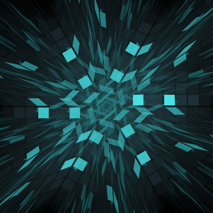 Abstracte achtergrond. Fractaal ontwerp. Vierkant patroon. Geïsoleerd op zwarte achtergrond