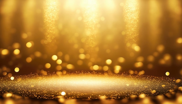 Abstracte achtergrond goud licht glitter show fase van gloed glanzende gouden scène luxe achtergrond