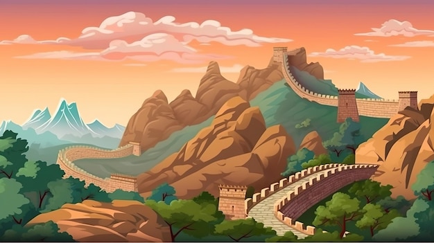 Abstracte achtergrond Grote muur van China De geheimen van het verleden met een indrukwekkende illustratie die de Grote Muur van China laat zien, een architectonisch wonder doordrenkt van geschiedenis Generatieve AI