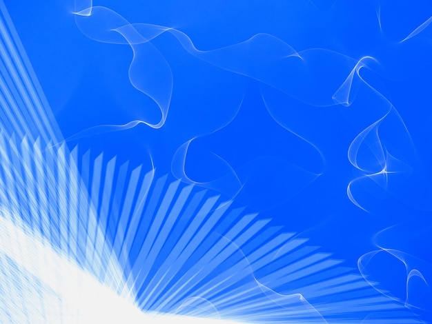 Abstracte achtergrond in blauw met rooklijnen en felle lichten