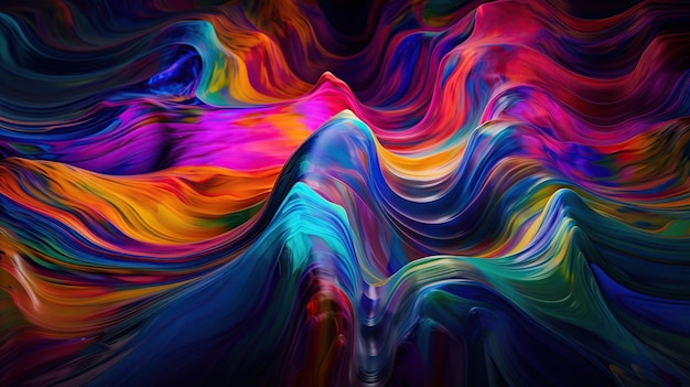 Abstracte achtergrond iriserende holografische folie metalen textuur ultraviolet golvend behang vloeistof rimpelingen vloeibare metalen oppervlak esoterische aura spectrum heldere tint kleuren generatieve Ai