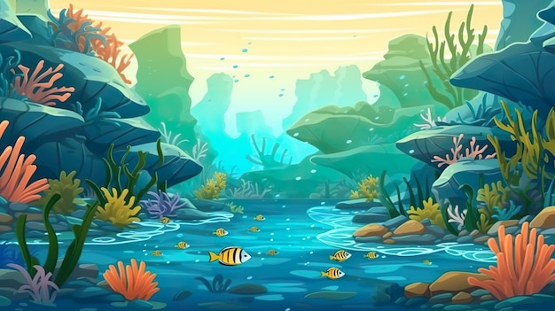 Abstracte achtergrond koraalrif Een prachtig ontworpen banner met een afbeelding van koraalriffen tegen de achtergrond, waardoor een harmonieuze visuele compositie ontstaat Generatieve AI