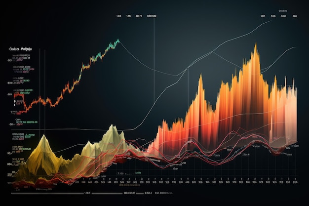 abstracte achtergrond met een gloeiende forex-grafiek 3d render Toon een aandelengrafiek groeicurve grafiek opwaartse trend en grafiekexplosie AI gegenereerd