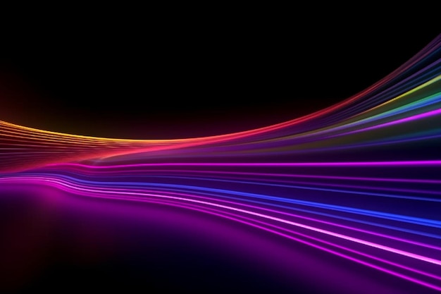 abstracte achtergrond met gebogen neonlijnen Trendy behang met kleurrijk spectrum