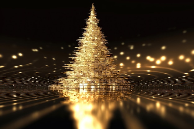 Abstracte achtergrond met gouden kerstboom Sjabloon voor wenskaart met kopie ruimte voor tekst Generatieve AI