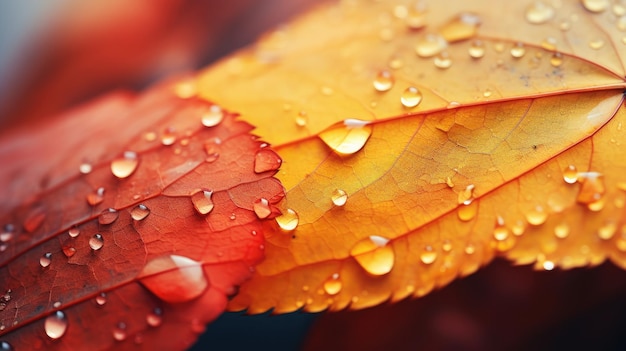 Abstracte achtergrond met herfstbladeren met ochtenddauw Generatieve AI