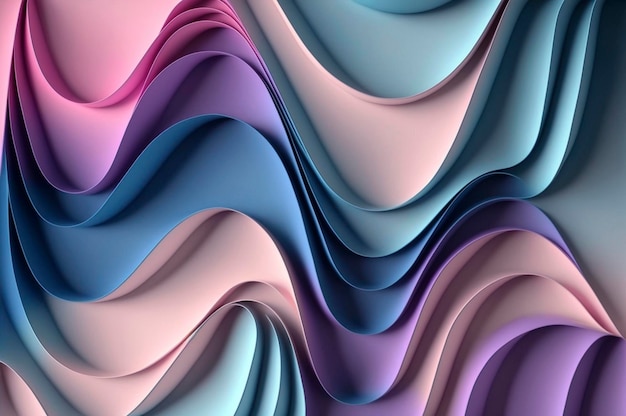 Abstracte achtergrond met papieren golven modern behang met roze blauw violet blauwe golvende plooien Gemaakt met generatieve AI-technologie