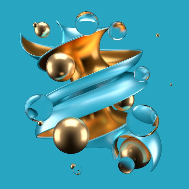 Abstracte achtergrond met turkoois en goud. 3D-afbeelding, 3D-rendering.