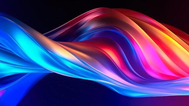 Abstracte achtergrond met vloeiende plastic lijnen die krullen en stromen in neon regenboogkleuren tegen donkere achtergrond Kleurrijk modern behang Horizontale illustratie voor bannerontwerp Generatieve AI