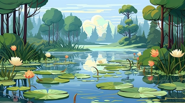Abstracte achtergrond moeras met water boeiende banner presentatie van een ingewikkelde illustratie van een moeras