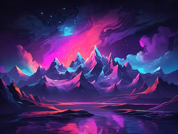 Abstracte achtergrond nacht bergen illustratie neon kleur abstracte achtergronden