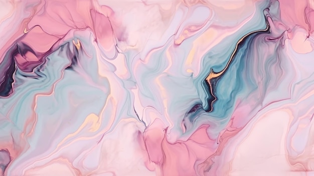 Abstracte achtergrond van acrylverf in blauwe en roze tinten Vloeibare marmeren textuur