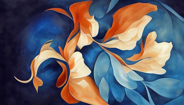 Abstracte achtergrond van blauwe en oranje flora achtergrond No.006