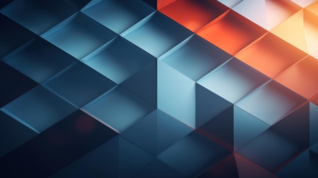 Abstracte achtergrond van blauwe en oranje geometrische vormen 3d-rendering Generatieve AI
