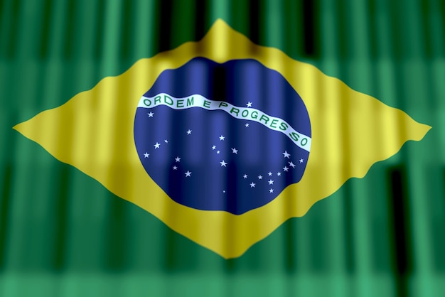 Abstracte achtergrond van de vlag van Brazilië die op een horizontaal oppervlak zwaait